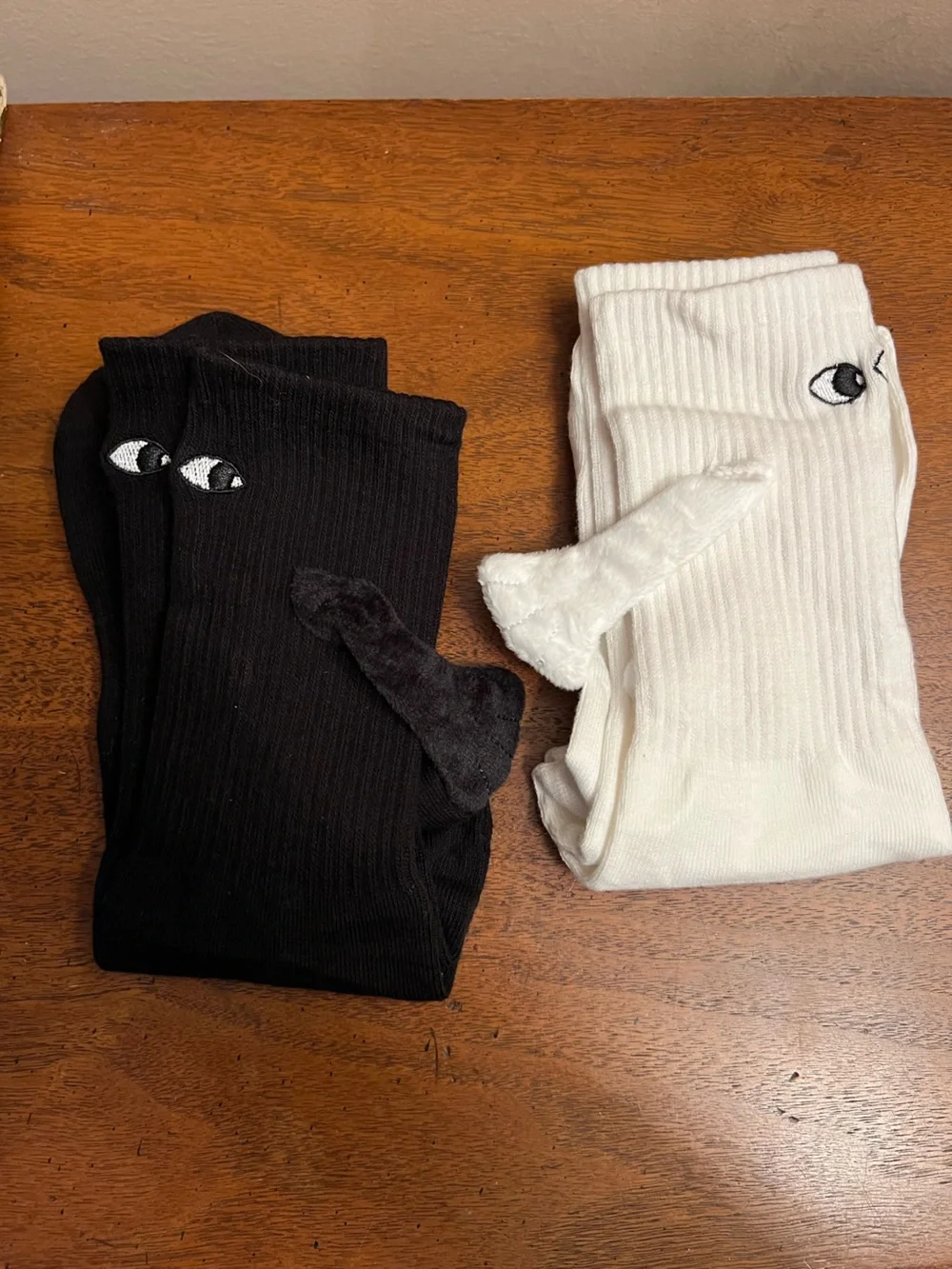 Ribbed Bat Socks with Playful Plush Ear Accent - Black & White - Get Both